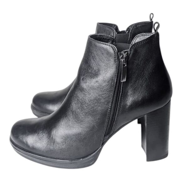 POLVERE Italian Made Black Leather Side Zip Ankle Boot Size 39 - Picture 3 of 9